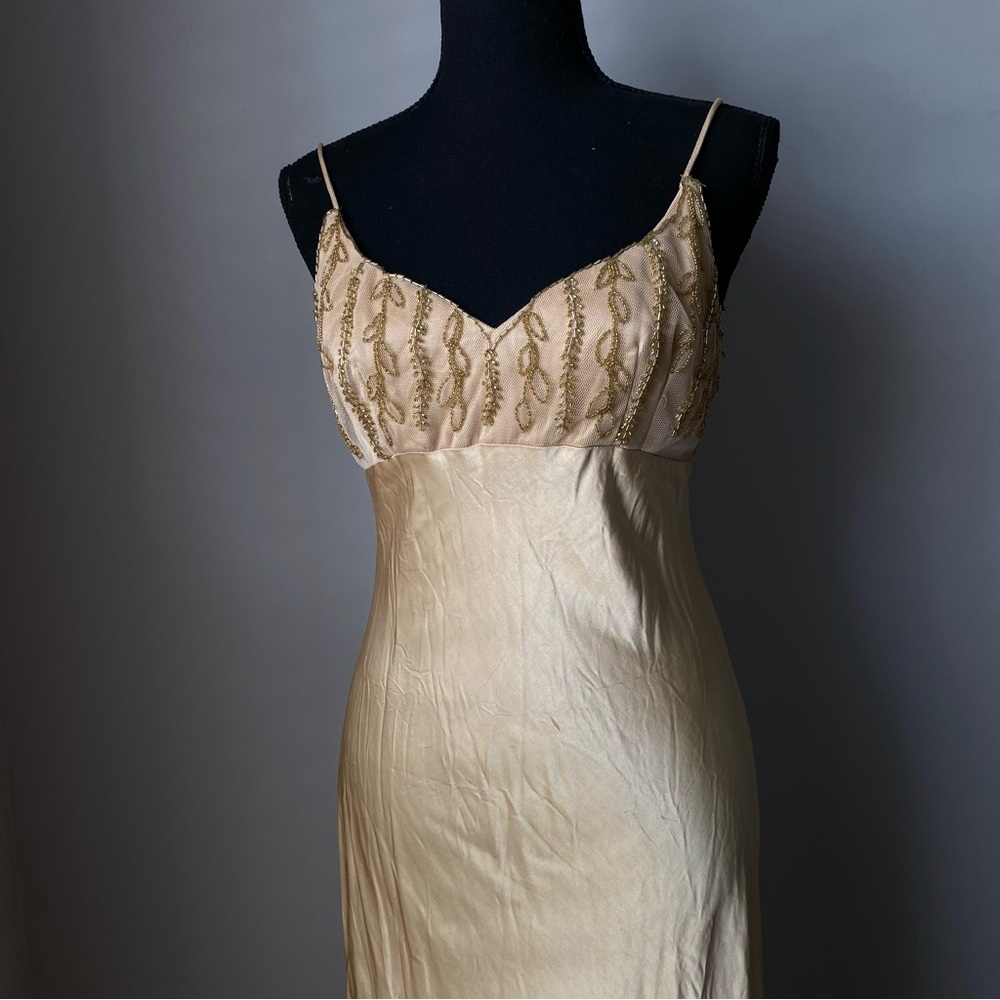Women’s Niki by Niki Livas Size 8 Gold Beaded Maxi Prom Dress made in USA